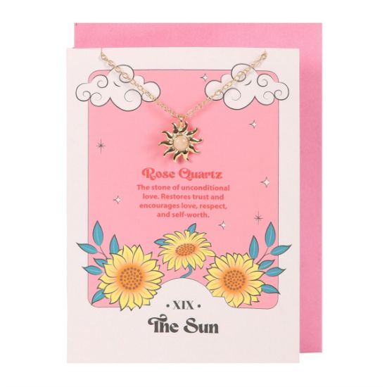 Picture of The Sun Celestial Rose Quartz Necklace Card