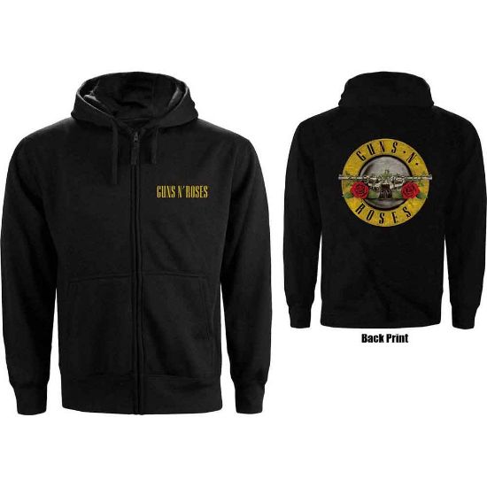 Picture of Guns N' Roses Unisex Zipped Hoodie: Classic Logo Back Print